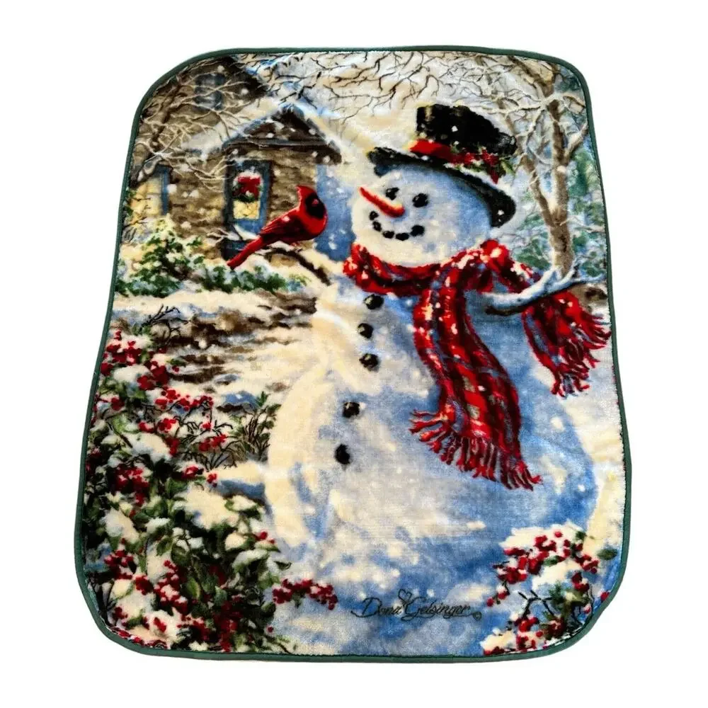 Dona Gelsinger Blanket Throw Plush Snowman & Feathered Friends 50x60 Northwest